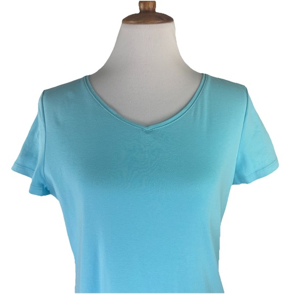 The Talbots Tee Short Sleeve V-Neck Pima Cotton Blue T-Shirt Womens Petite L - Picture 3 of 11